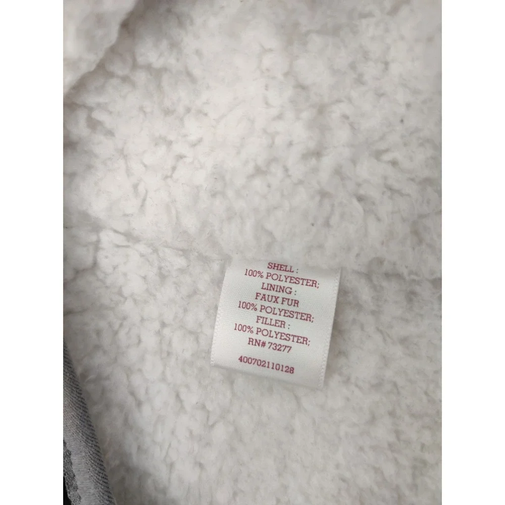 SO Womens Chevron Quilted Puffer Vest Gray Faux Fur Sherpa Lined Size M Zip Up